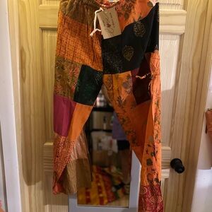 One Size Ashley Taylor Multicolor Patchwork Wide Leg Pants